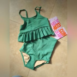 Kortni Jeane girls size 6/7 green high waisted bottoms tankini top